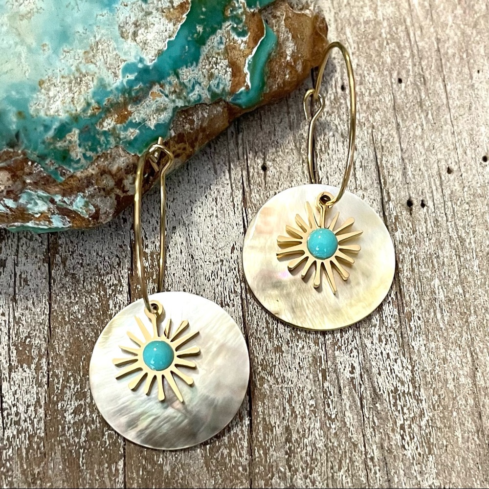 Mother of Pearl Desert Sun Hoop Earrings - Picture 2 of 4